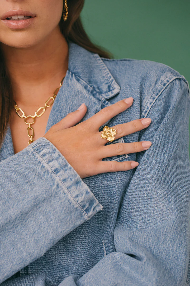 Big Flower Ring Gold Plated - Image 4