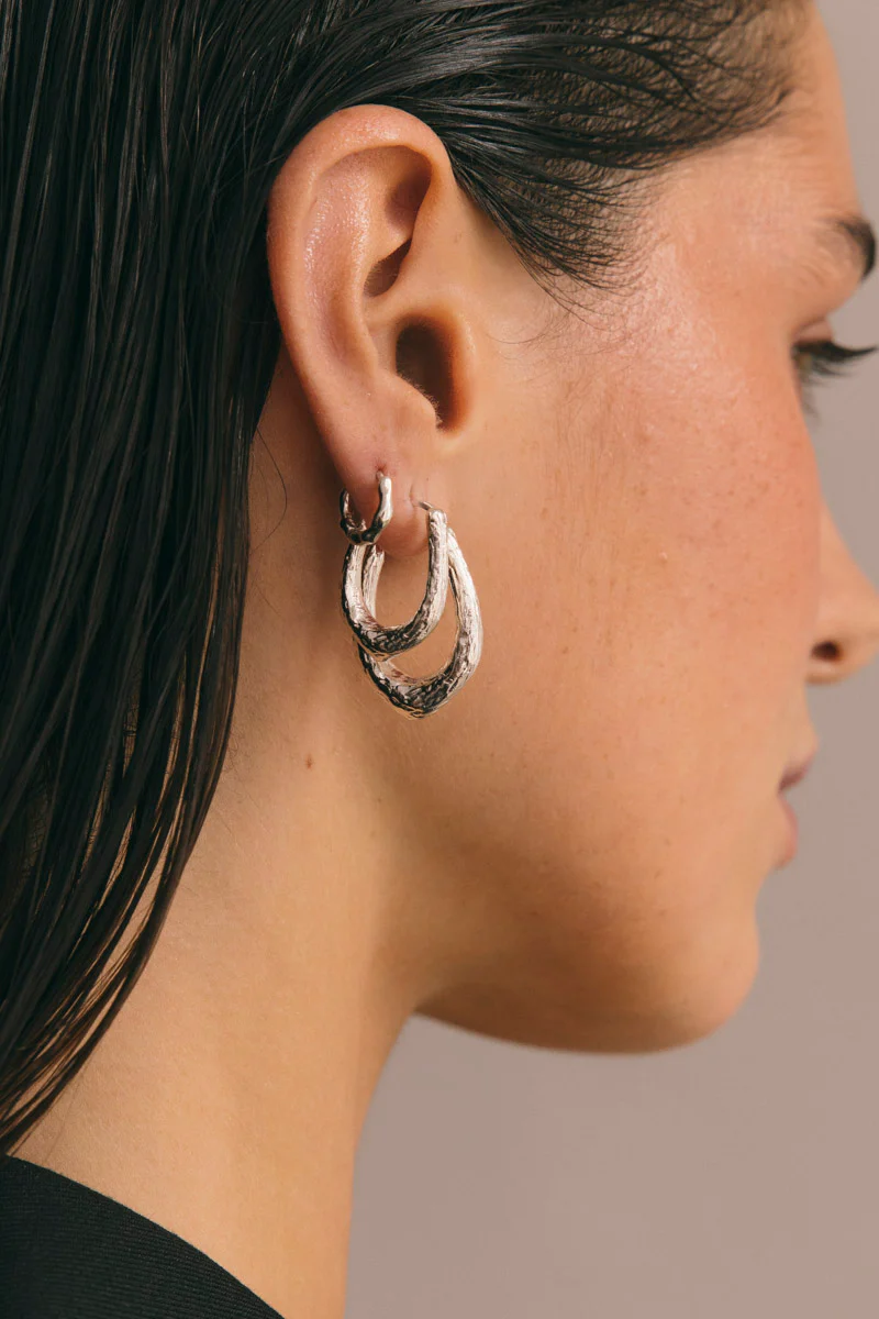 Organic Hammered Oval Hoop Silver (25mm) - Image 4